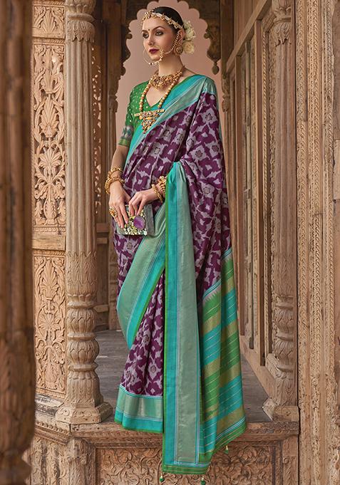 Purple Zari Woven Patola Silk Saree Set