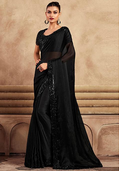 Black Zarkan Work Chiffon Saree Set