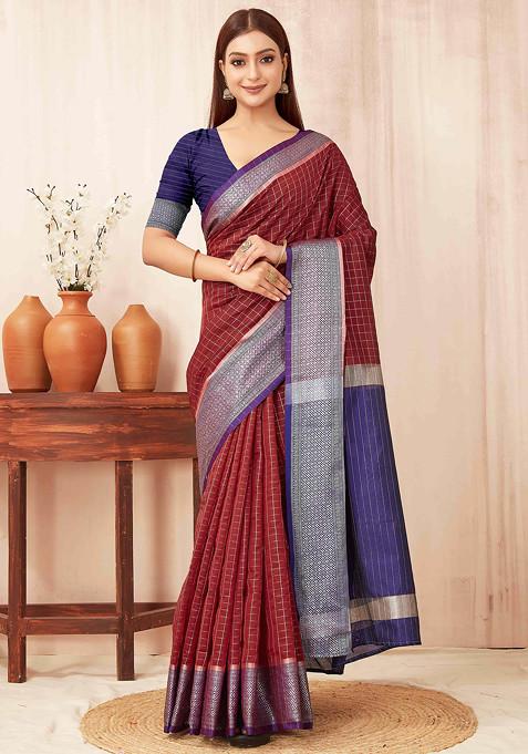 Red Zari Woven Banarasi Soft Silk Saree Set