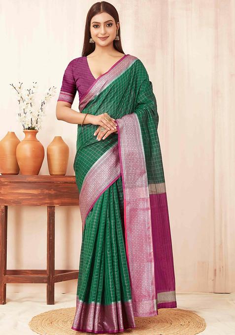 Green Zari Woven Banarasi Soft Silk Saree Set