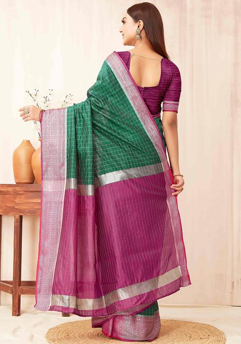 Green Zari Woven Banarasi Soft Silk Saree Set