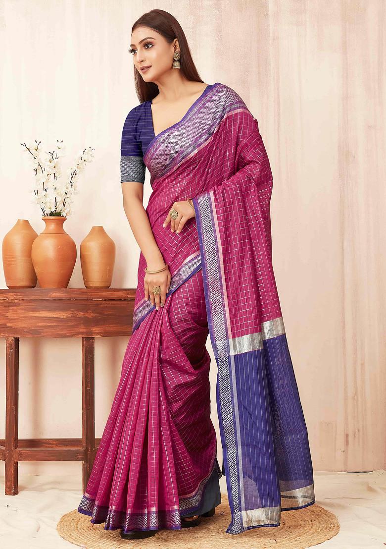 Pink Zari Woven Banarasi Soft Silk Saree Set