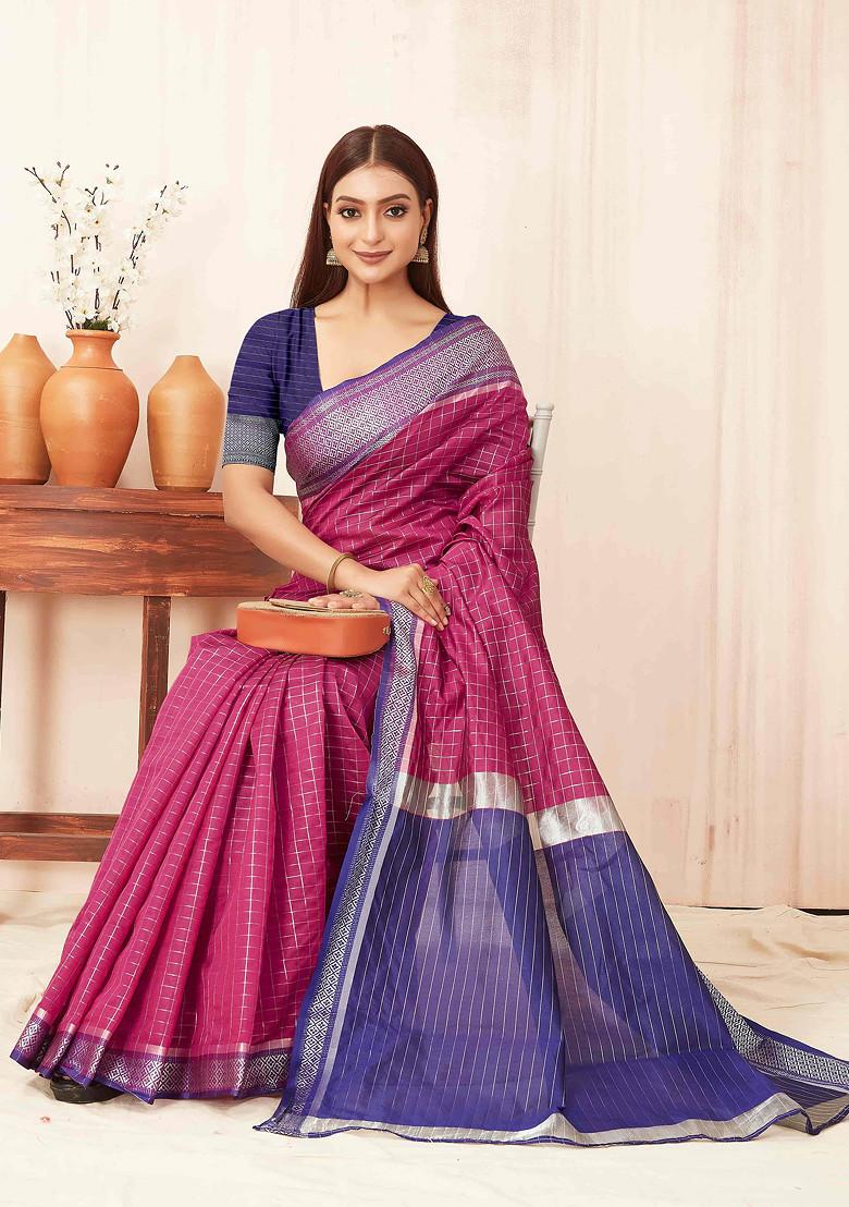 Pink Zari Woven Banarasi Soft Silk Saree Set