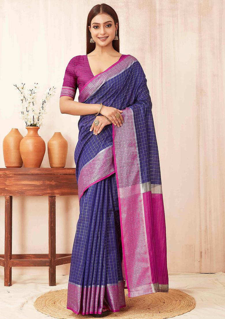 Blue Zari Woven Banarasi Soft Silk Saree Set