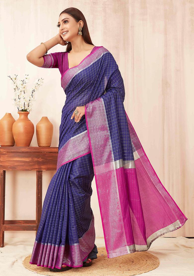 Blue Zari Woven Banarasi Soft Silk Saree Set