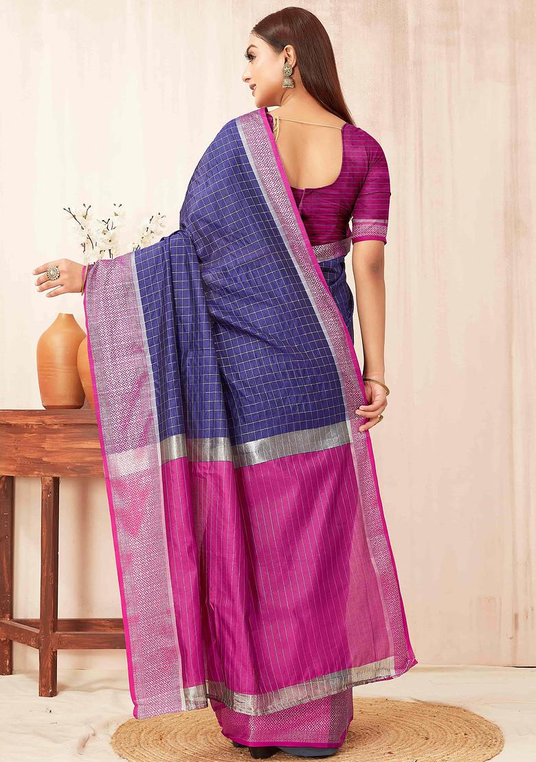 Blue Zari Woven Banarasi Soft Silk Saree Set