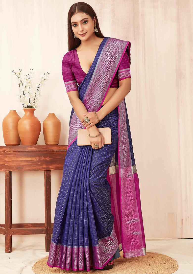 Blue Zari Woven Banarasi Soft Silk Saree Set