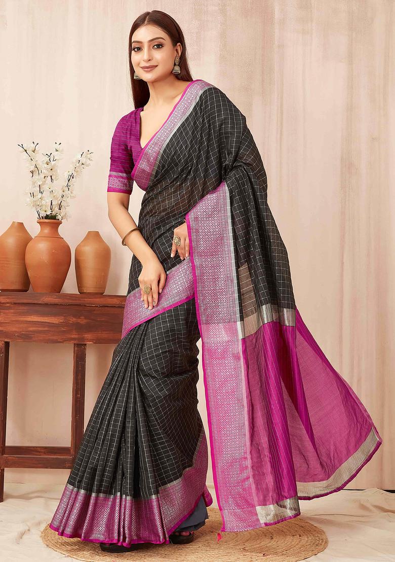 Black Zari Woven Banarasi Soft Silk Saree Set