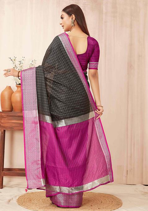 Black Zari Woven Banarasi Soft Silk Saree Set