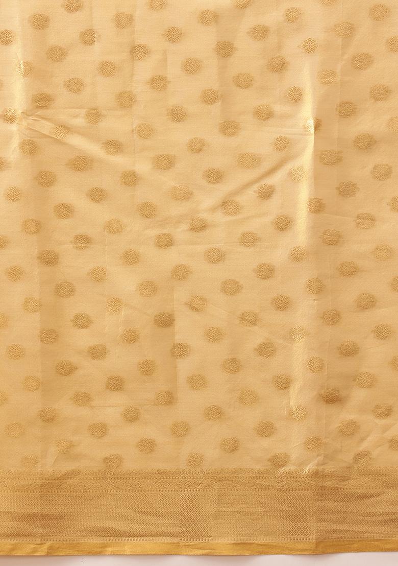 Beige Zari Woven Kanjivaram Tissue Silk Saree Set