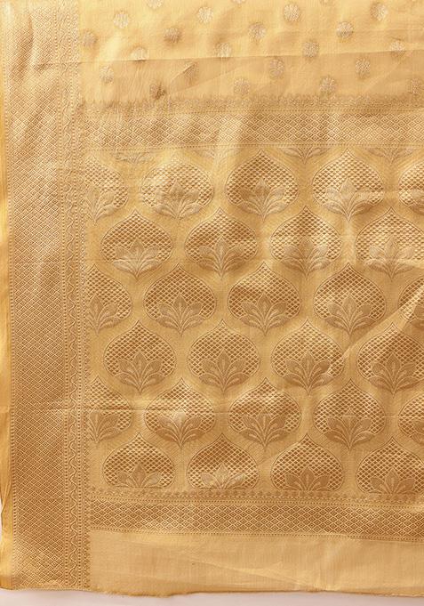 Beige Zari Woven Kanjivaram Tissue Silk Saree Set