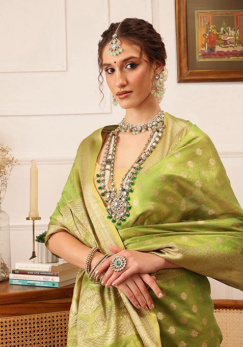 Green Zari Woven Kanjivaram Tissue Silk Saree Set