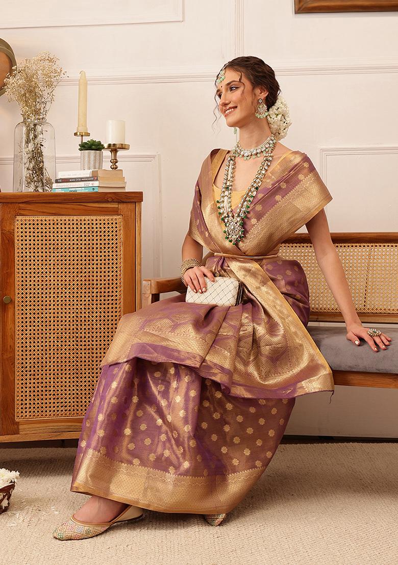 Purple Zari Woven Kanjivaram Tissue Silk Saree Set