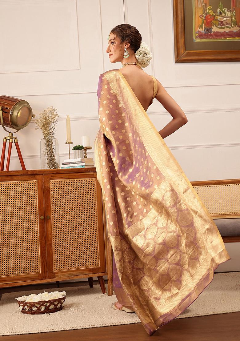 Purple Zari Woven Kanjivaram Tissue Silk Saree Set