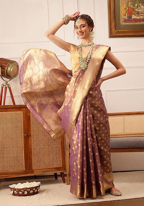 Purple Zari Woven Kanjivaram Tissue Silk Saree Set