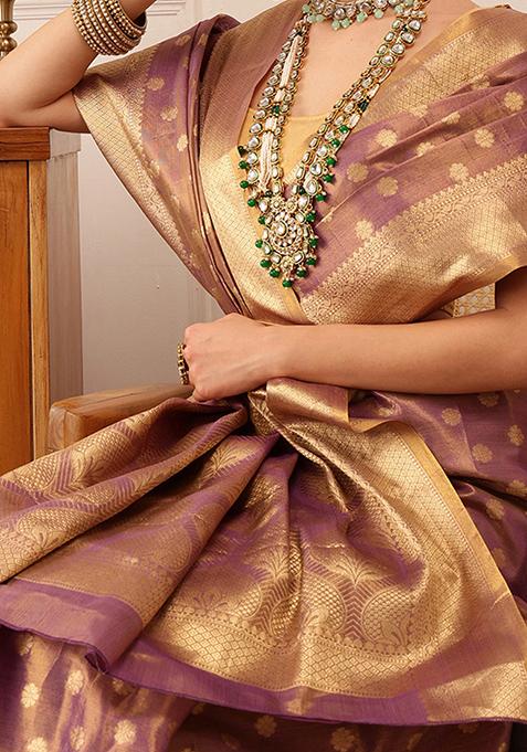 Purple Zari Woven Kanjivaram Tissue Silk Saree Set