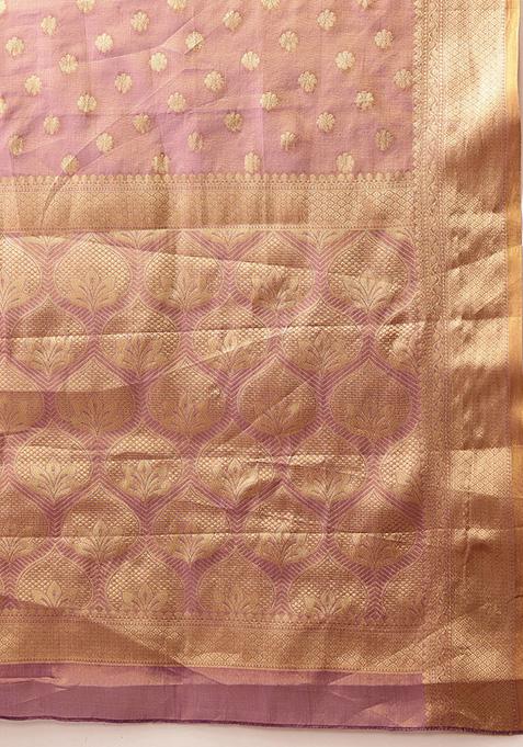 Purple Zari Woven Kanjivaram Tissue Silk Saree Set
