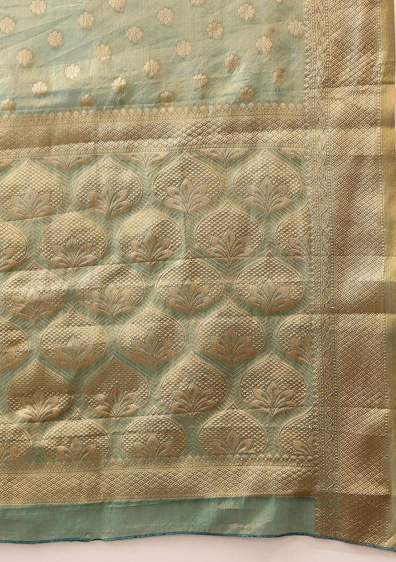 Teal Zari Woven Kanjivaram Tissue Silk Saree Set