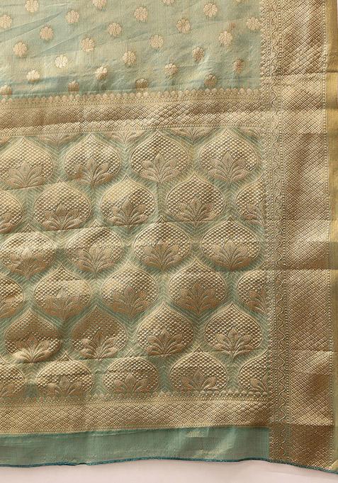 Teal Zari Woven Kanjivaram Tissue Silk Saree Set