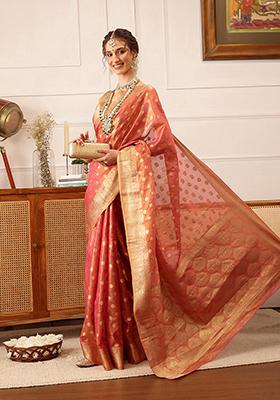 Pink Zari Woven Kanjivaram Tissue Silk Saree Set