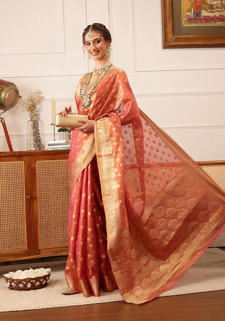 Pink Zari Woven Kanjivaram Tissue Silk Saree Set
