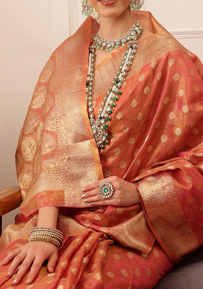 Pink Zari Woven Kanjivaram Tissue Silk Saree Set