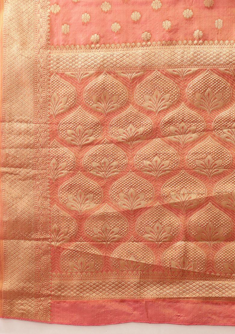 Pink Zari Woven Kanjivaram Tissue Silk Saree Set