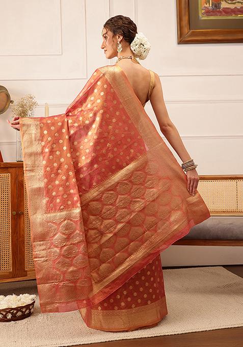 Pink Zari Woven Kanjivaram Tissue Silk Saree Set