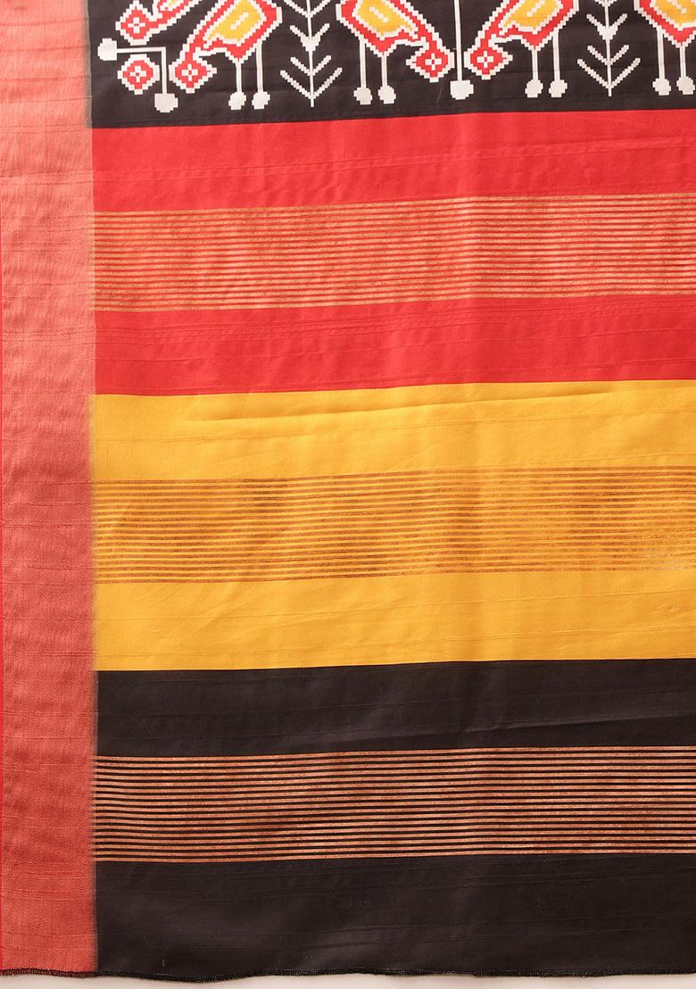 Beige Digital Print Kotha Silk Saree Set