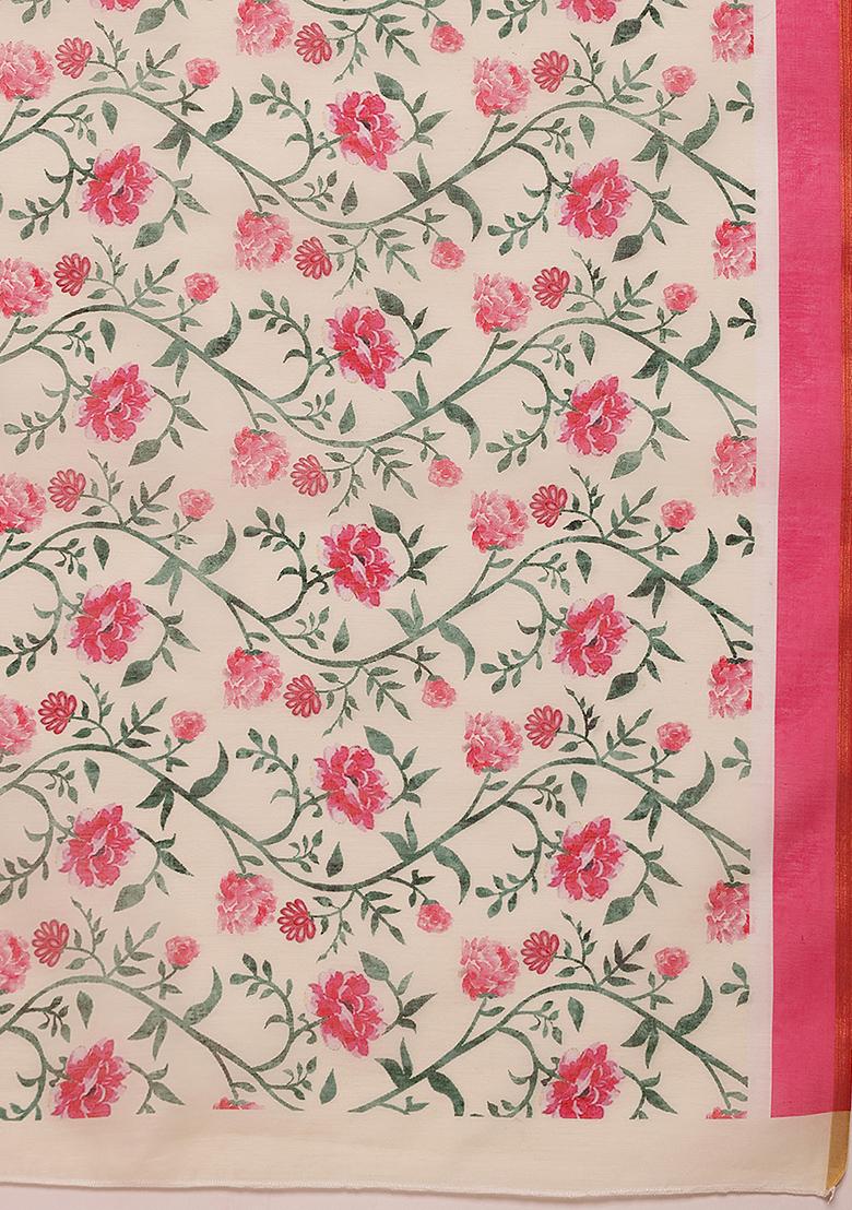 Green Digital Print Cotton Blend Saree Set