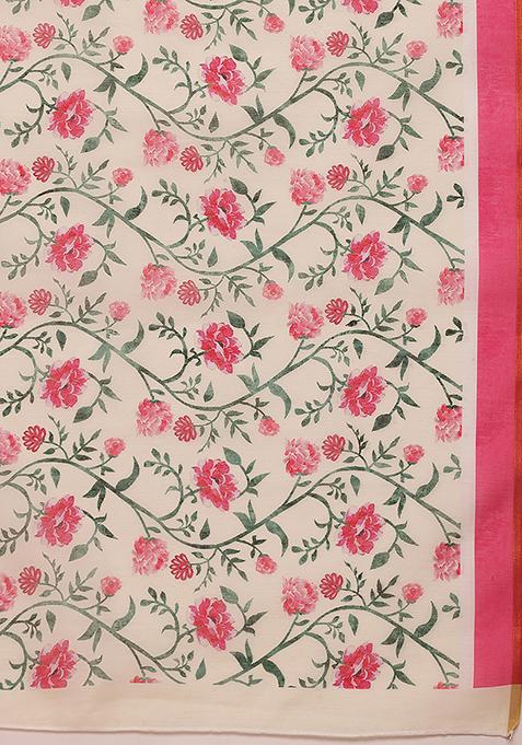 Green Digital Print Cotton Blend Saree Set