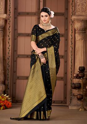 Black Woven Banarasi Silk Saree Set
