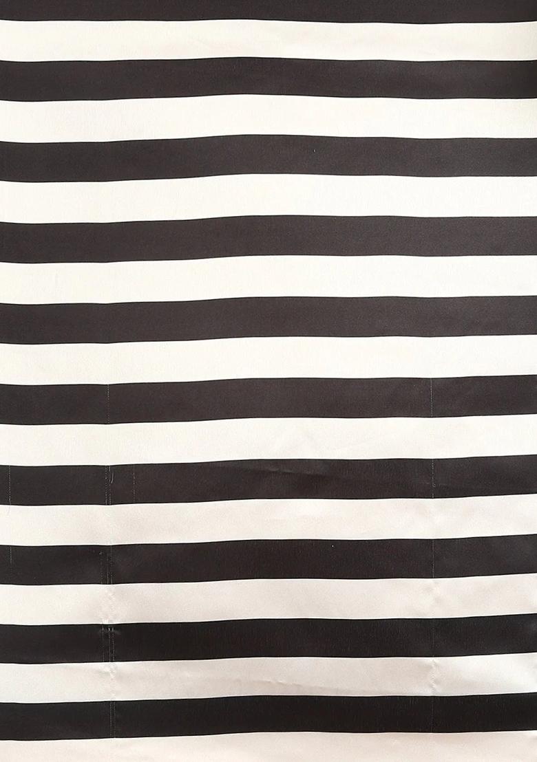 White And Black Striped Print Satin Saree Set