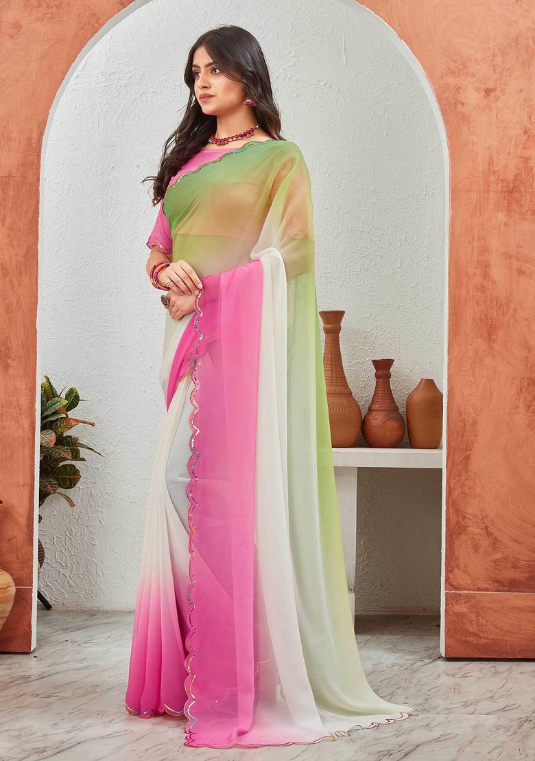 Baby Pink Sequin Embellished Pure Georgette Saree Set