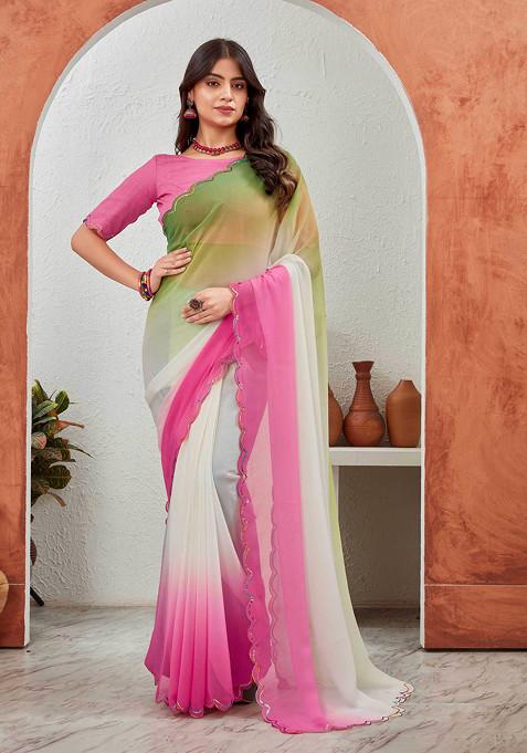 Baby Pink Sequin Embellished Pure Georgette Saree Set