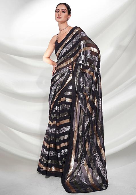 Party wear black saree best sale