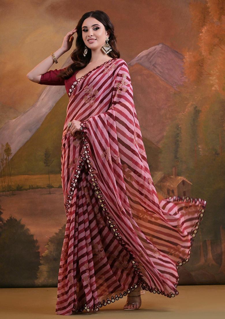 Maroon Mirror Work Pure Georgette Saree Set