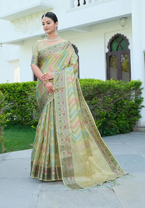 Green Leheriya Print Organza Silk Saree Set