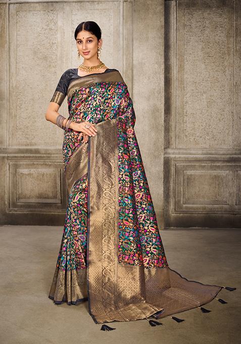 Black Zari Woven Design Art Silk Saree Set