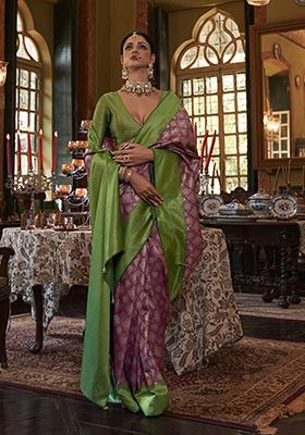 Purple Zari Woven Silk Saree Set