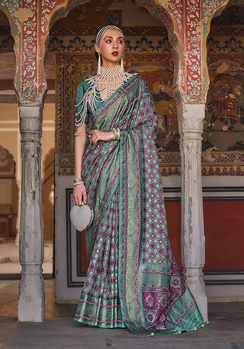 Multicolor Printed Silk Saree Set