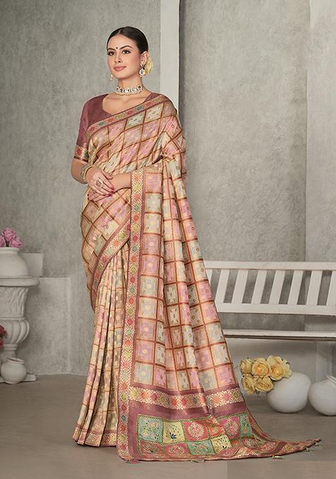 Multicolor Zari Woven Tussar Silk Saree Set