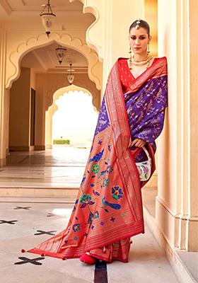 Violet Paithani Print Silk Saree Set