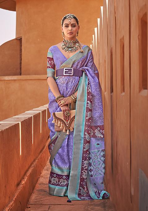 Violet Patola Print Cotton Silk Saree Set