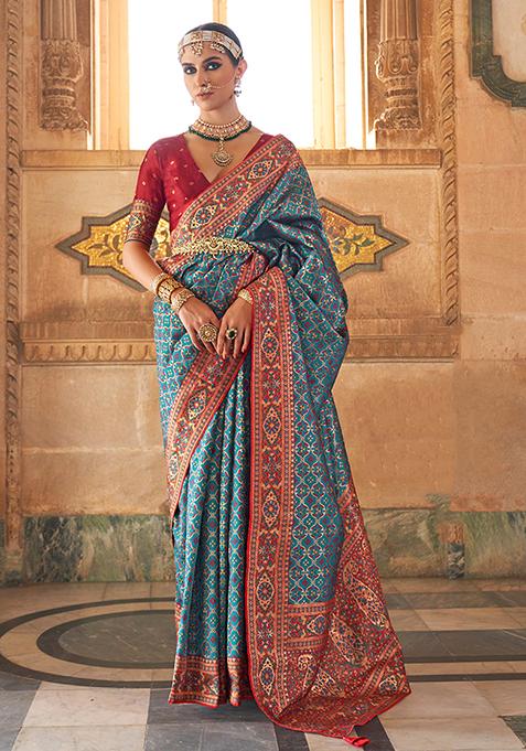 Blue Woven Banarasi Silk Saree Set