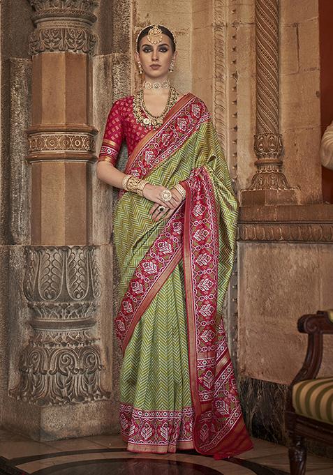 Olive Patola Print Silk Saree Set