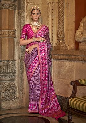 Dark Violet Patola Print Silk Saree Set