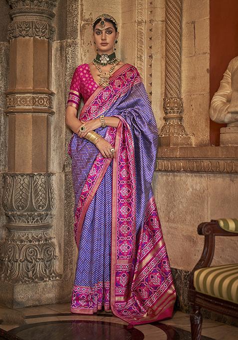 Violet Patola Print Silk Saree Set