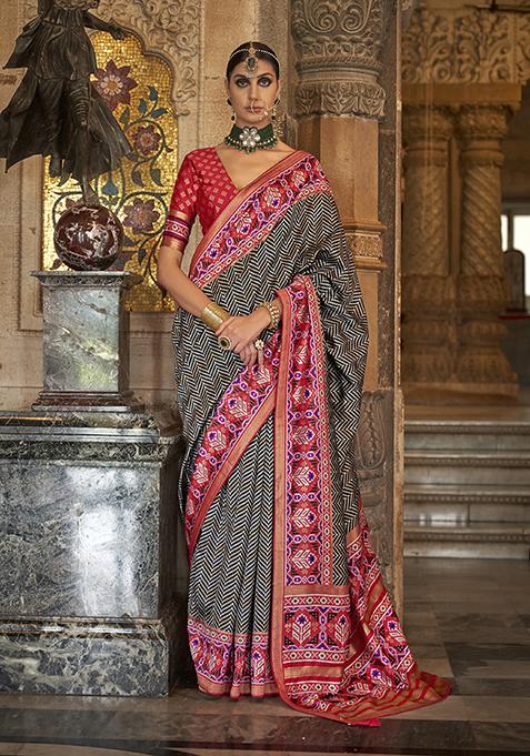 Black Patola Print Silk Saree Set