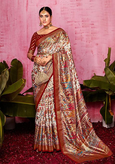 Off White Patola Print Silk Saree Set